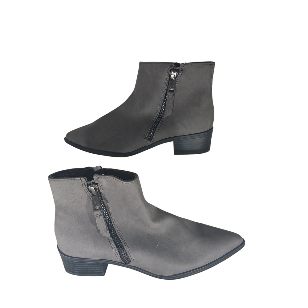 Worthington Brookdale Ankle Boots 6 Grey Pointed Toe Block Heel Zip Booties